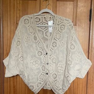 NWT POL Beige Floral Lace Women Cardigan Top - One Size